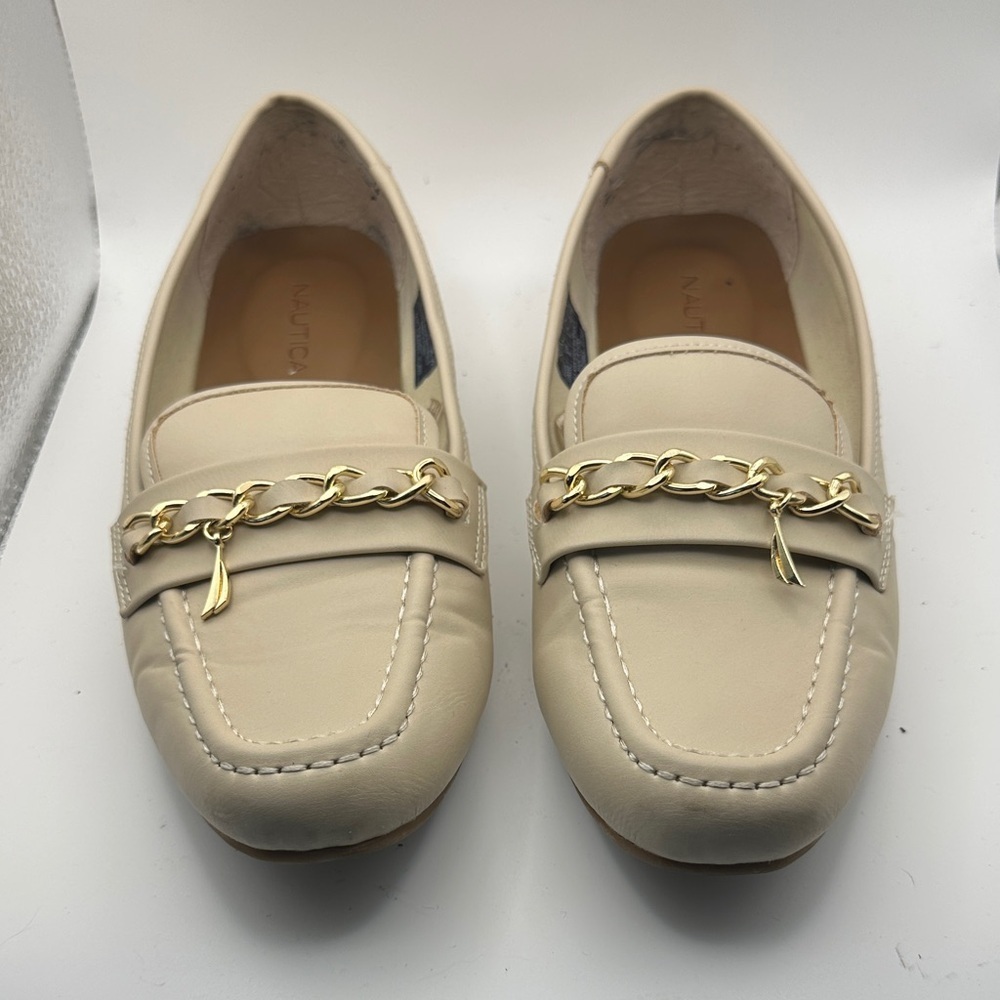 Nautica Women's Beige Loafers with Gold Accent